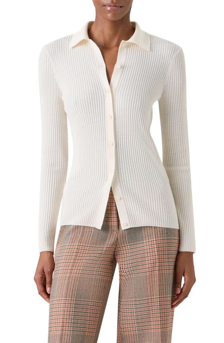 Akris punto Fitted Merino Wool Rib Cardigan, Main, color, Cream
