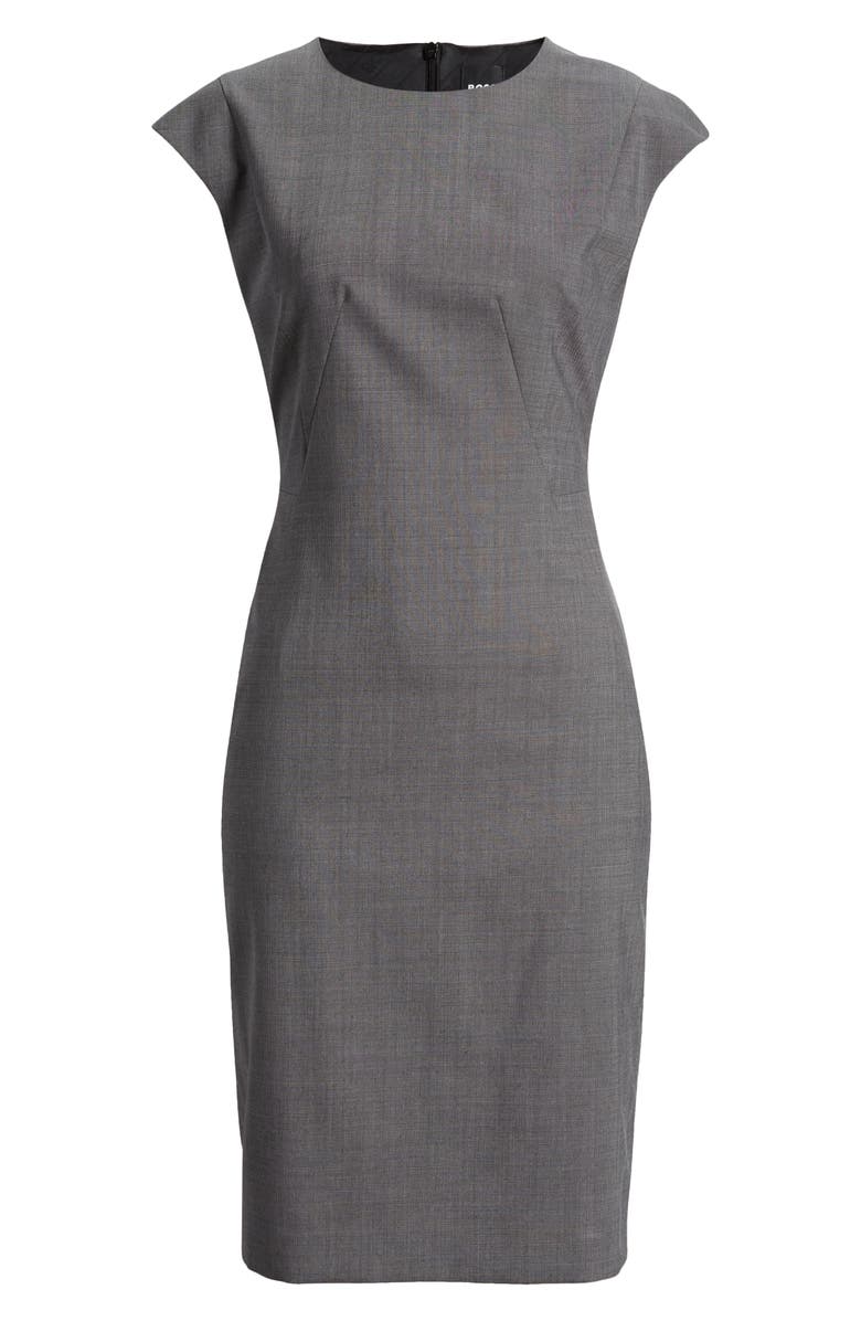 BOSS Cap Sleeve Wool Sheath Dress, Alternate, color,