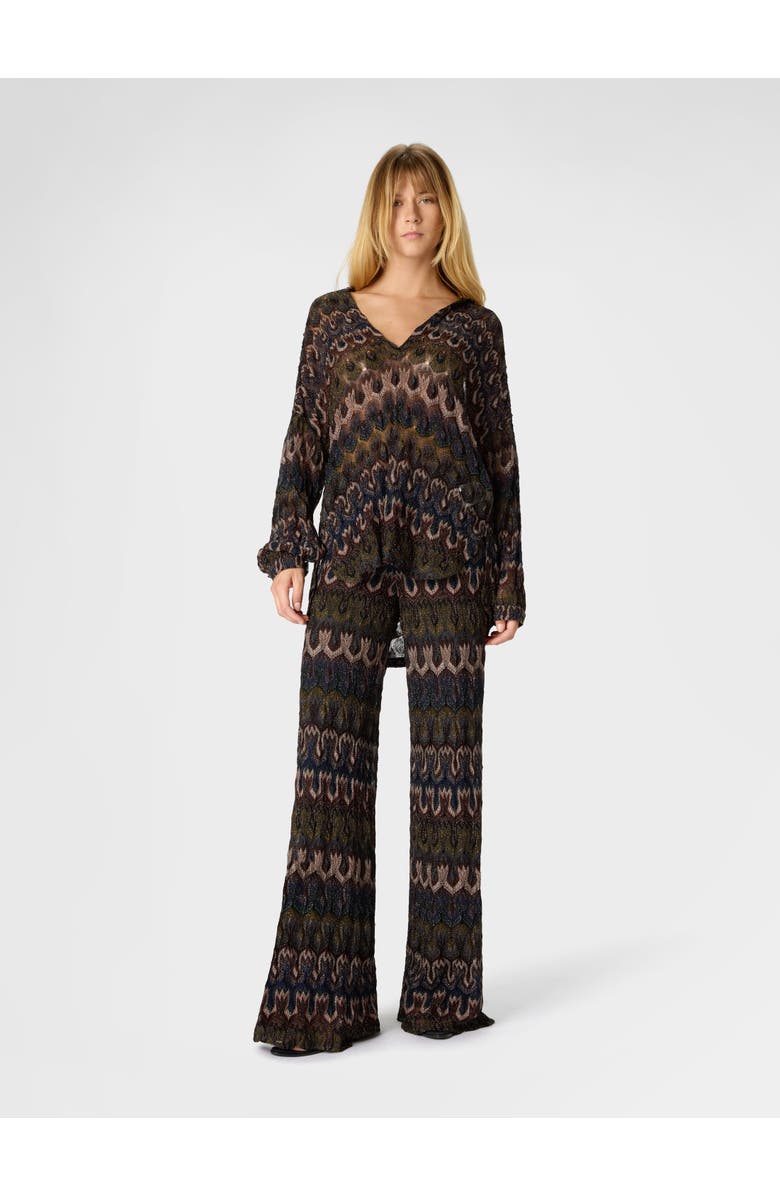 Missoni Viscose Lamé Trousers With Arabesque Motif, Alternate, color, Green& Brown