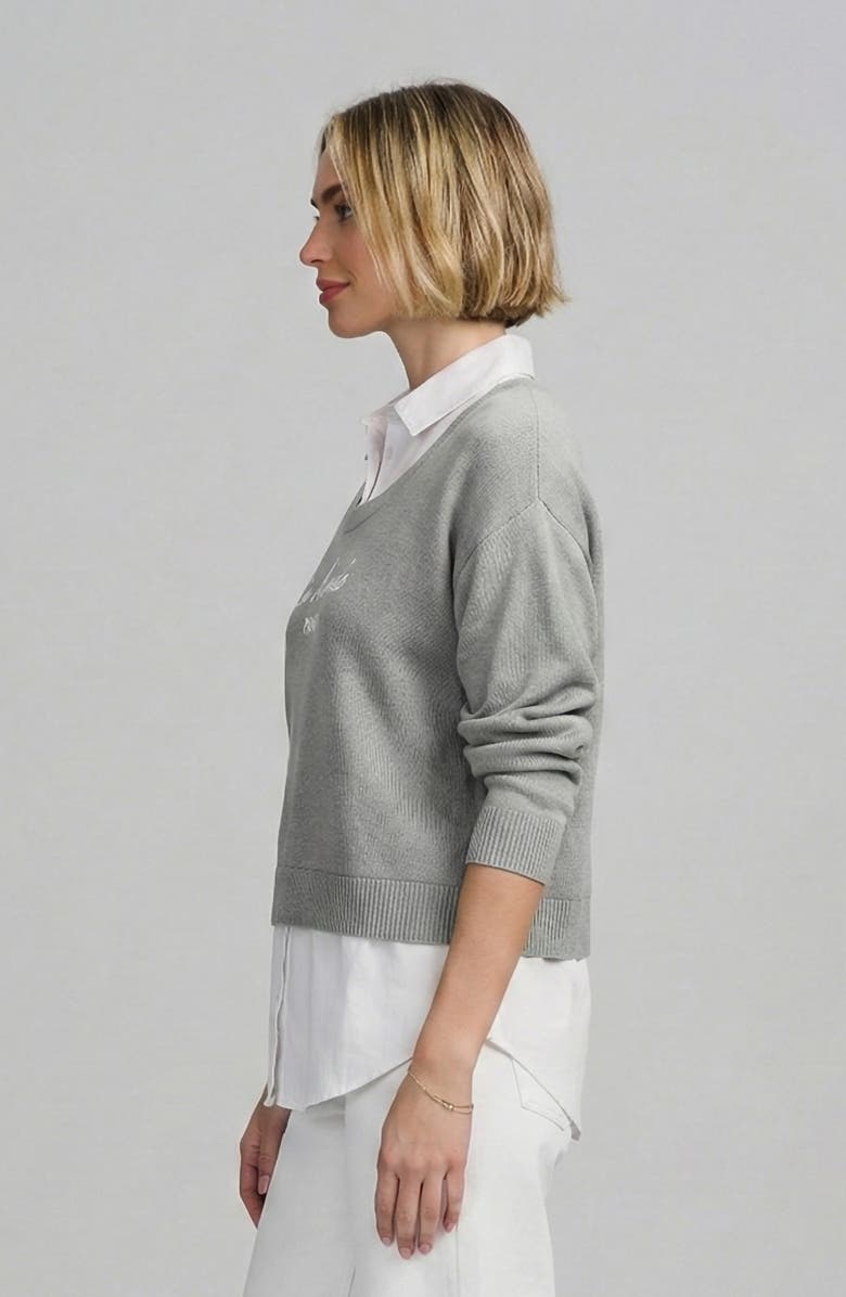 ELLE Collection Le Marais Twofer Sweater, Alternate, color, Grey/White