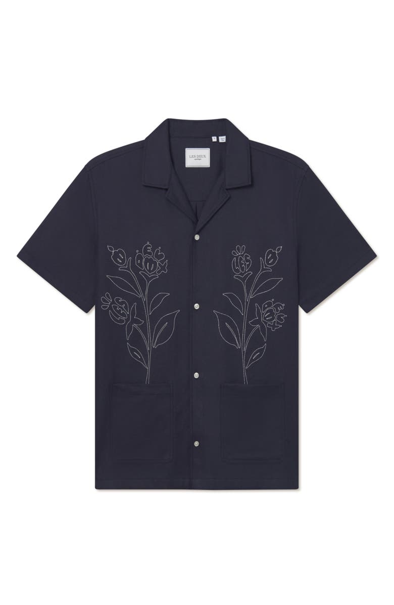 Les Deux Kingsley Embroidered Camp Shirt, Main, color, Dark Navy