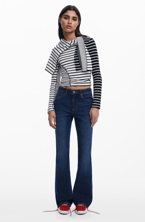 Desigual Rib Mixed Stripe Long Sleeve T-shirt In White
