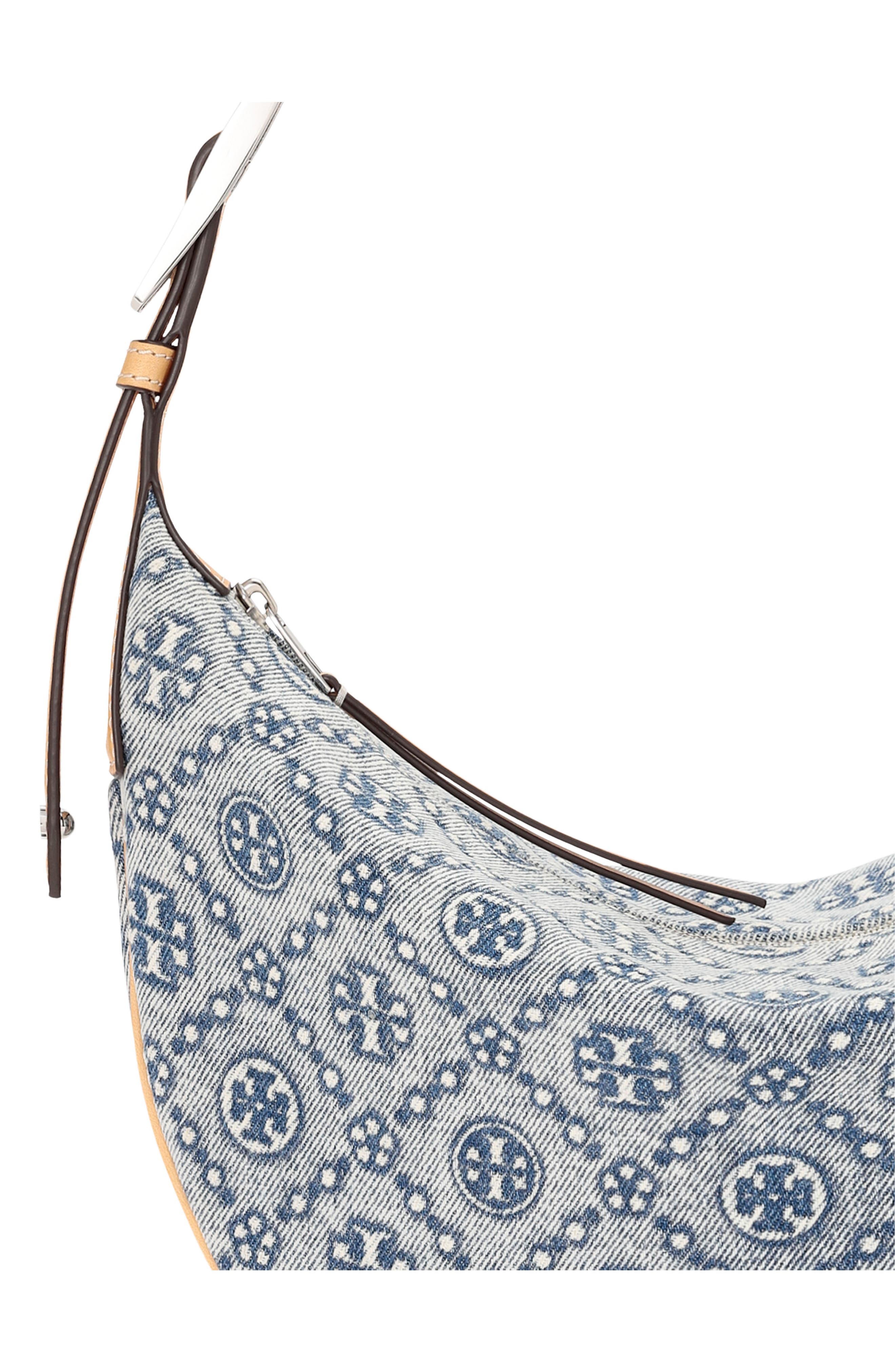 Tory Burch Small T Monogram Denim Balloon Bag, Alternate, color, Powder Blue