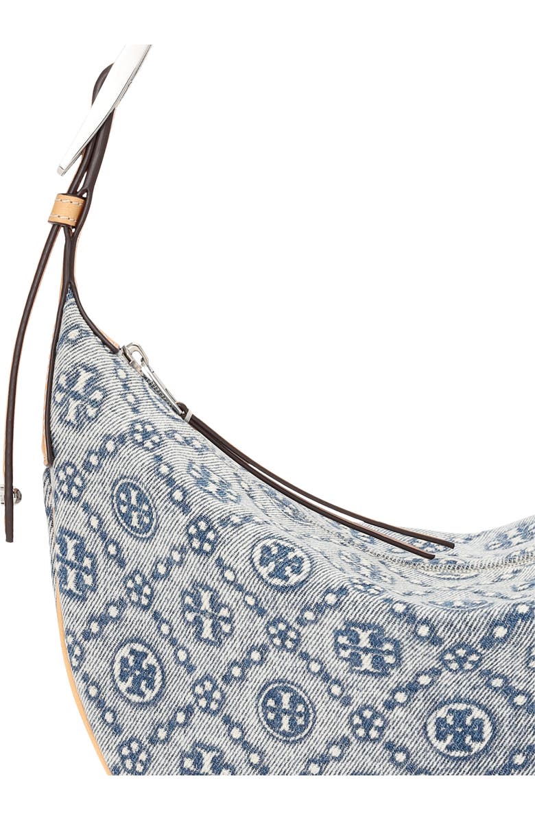 Tory Burch Small T Monogram Denim Balloon Bag, Alternate, color, Powder Blue