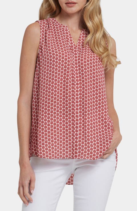 Print Pleat Back Sleeveless Split Neck Blouse (Regular & Petite) (Nordstrom Exclusive)