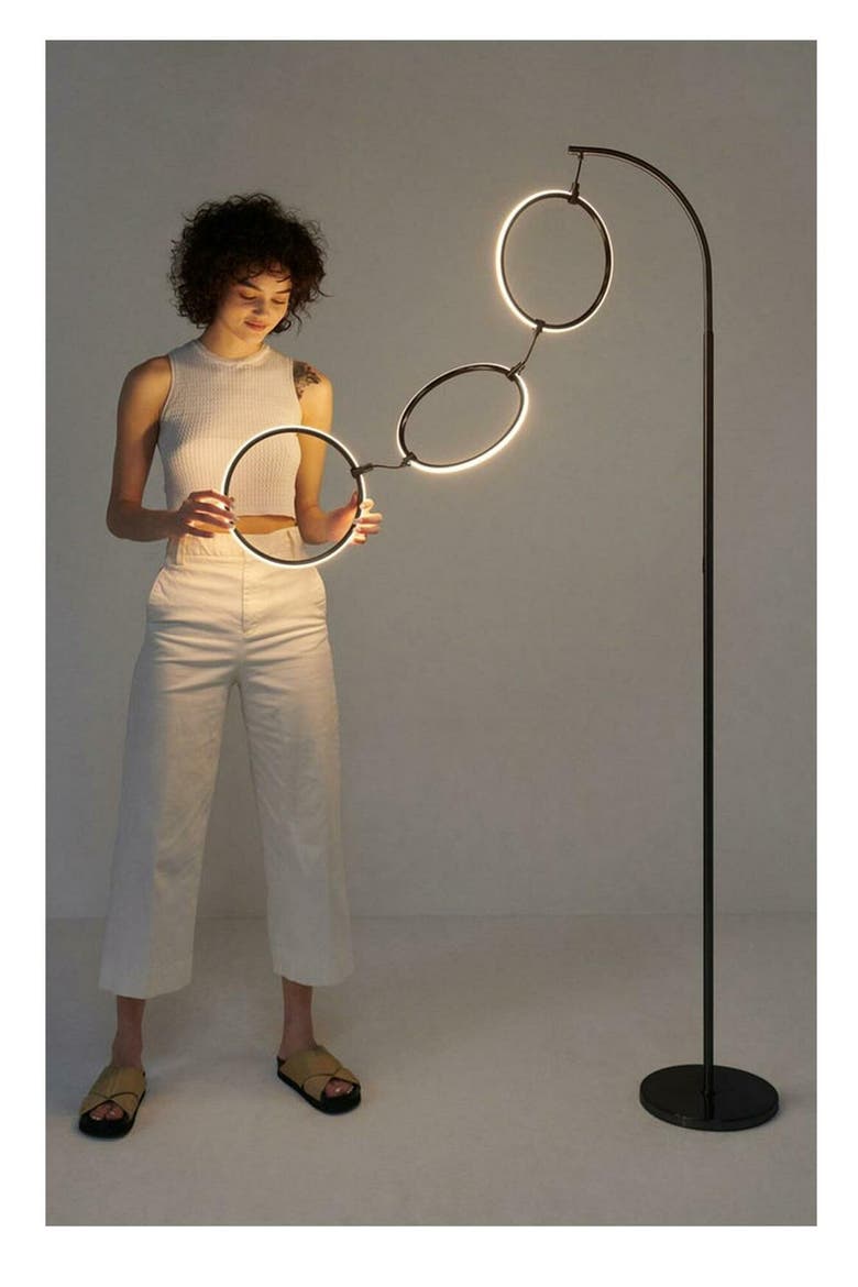 3 Ring Lamp 74" Novelty Halo Integrated LED Floor Lamp with 3-Way Dimming, Alternate, color, Black