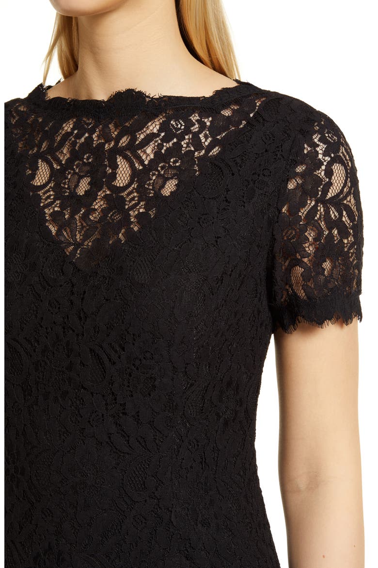 Scalloped Lace Cocktail Dress, Alternate, color, BLACK