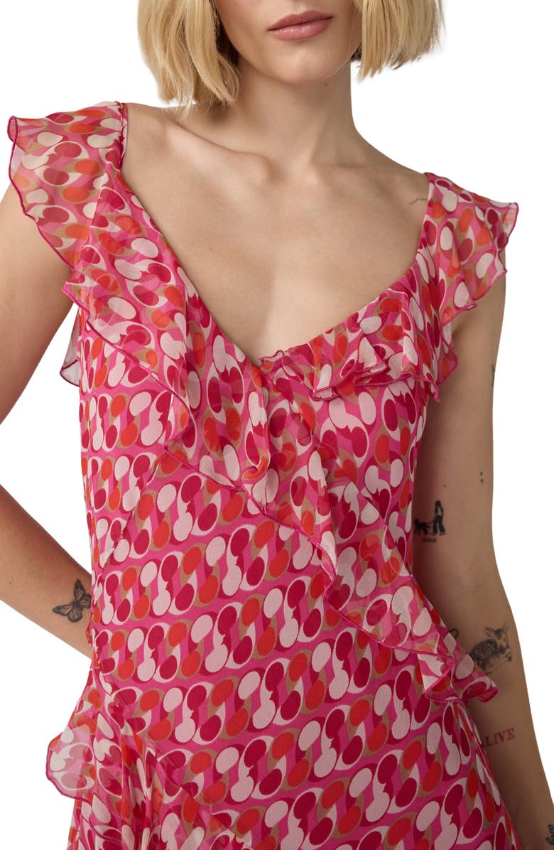 DVF Sloane Ruffle Trim Midi Dress, Alternate, color, Pop Link Mini Blondie Pink