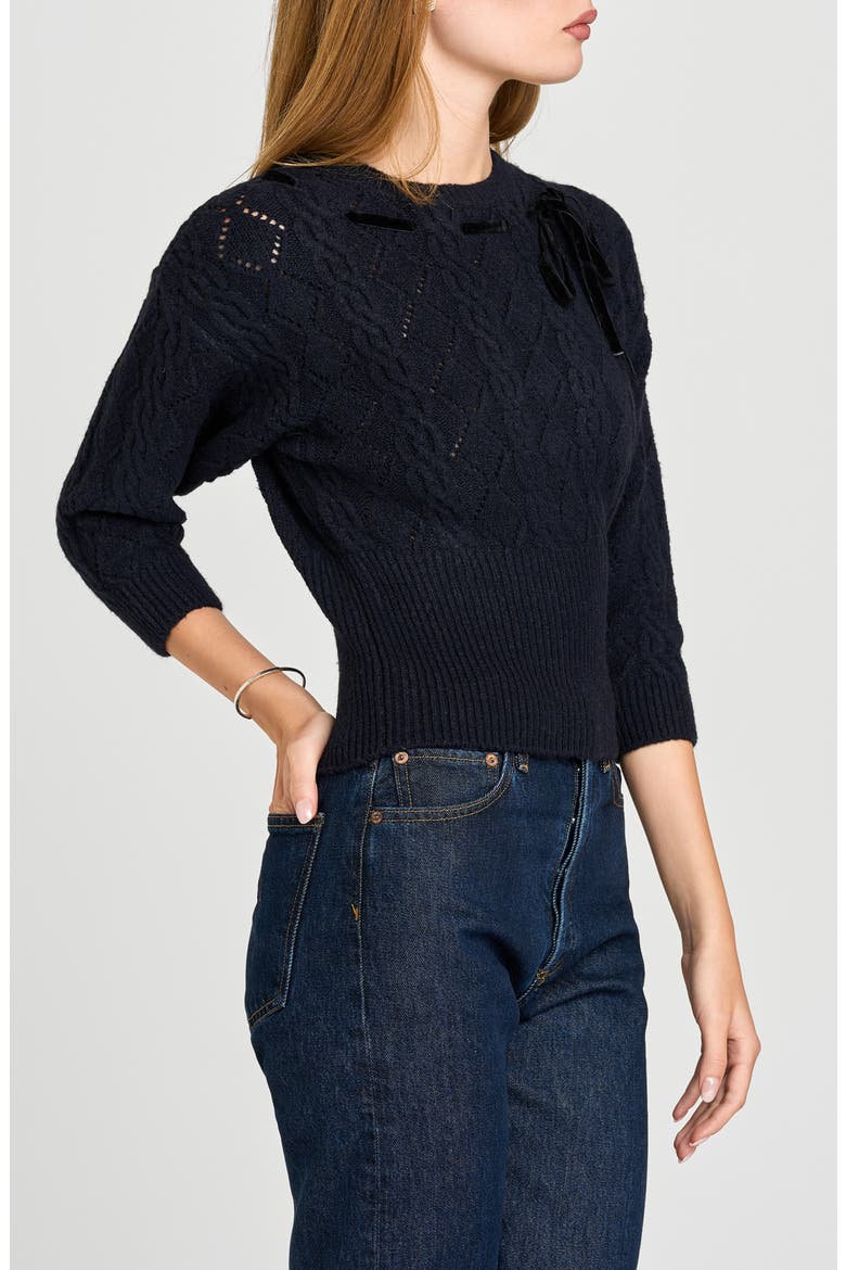 x Sara Walker Miranda Velvet Pointelle Sweater, Alternate, color, NAVY