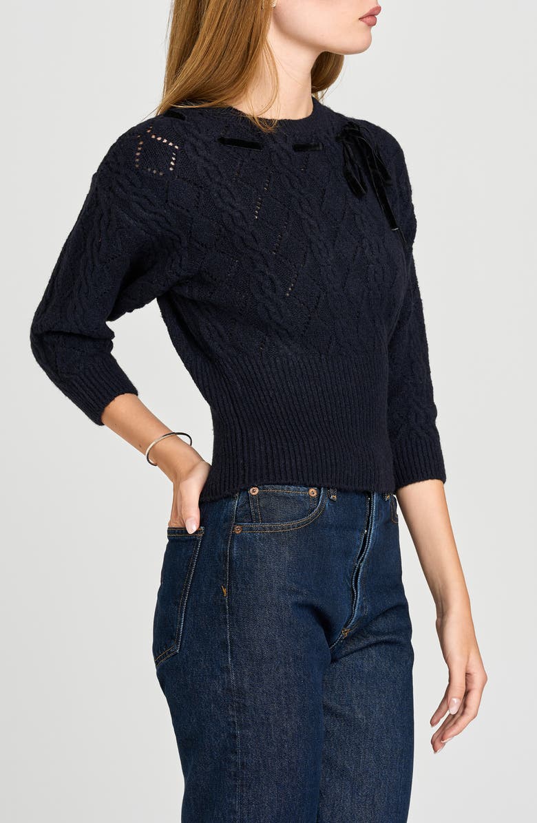 WAYF x Sara Walker Miranda Velvet Pointelle Sweater, Alternate, color, Navy