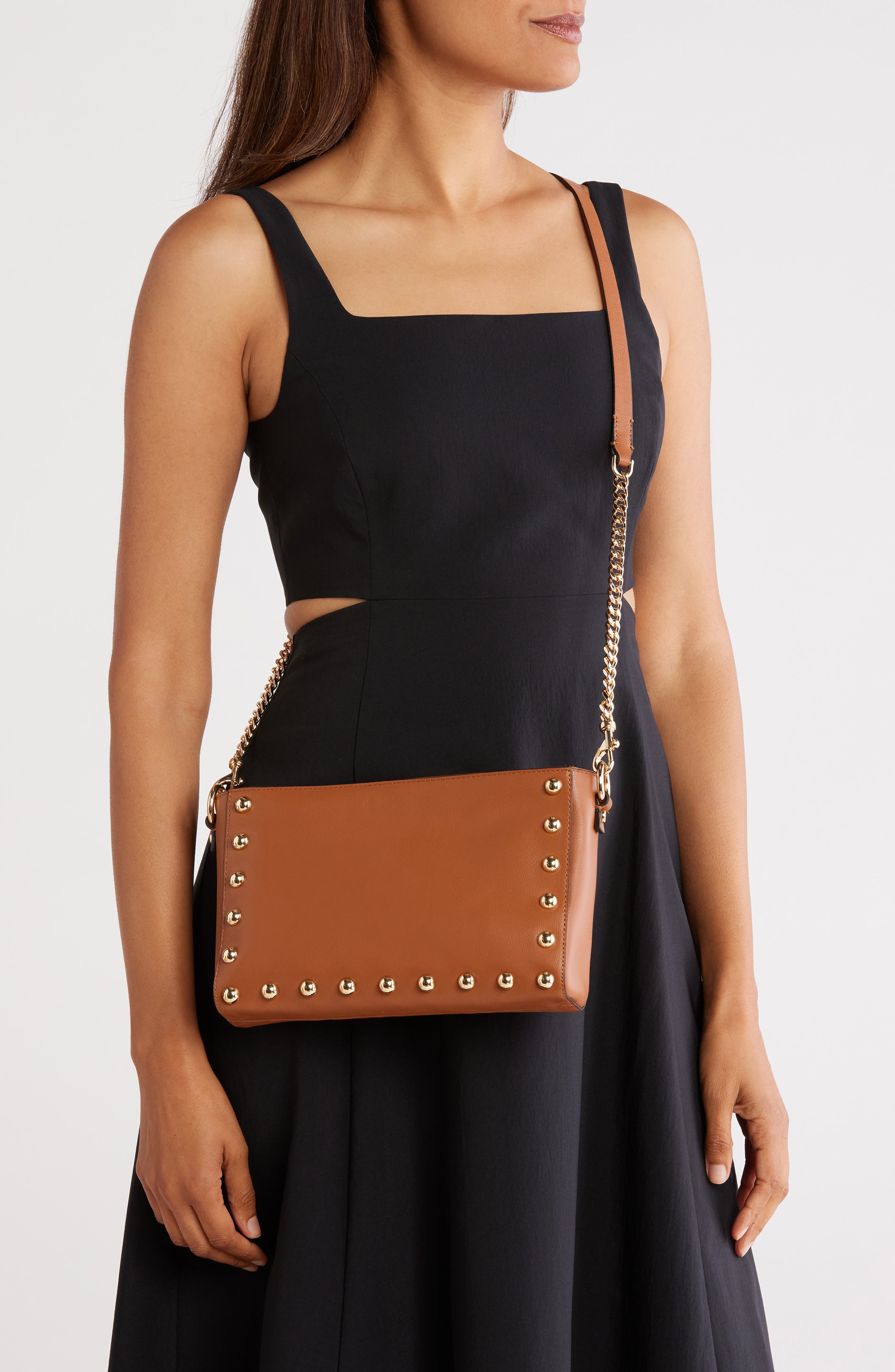 Rebecca Minkoff Mini MAB Stud Crossbody Bag, Alternate, color, Caramello