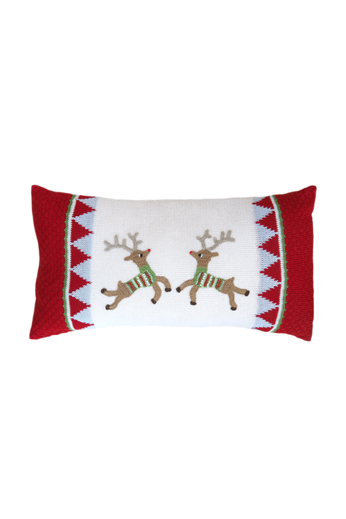 Melange Collection Reindeer Duo Lumbar Pillow in Red 