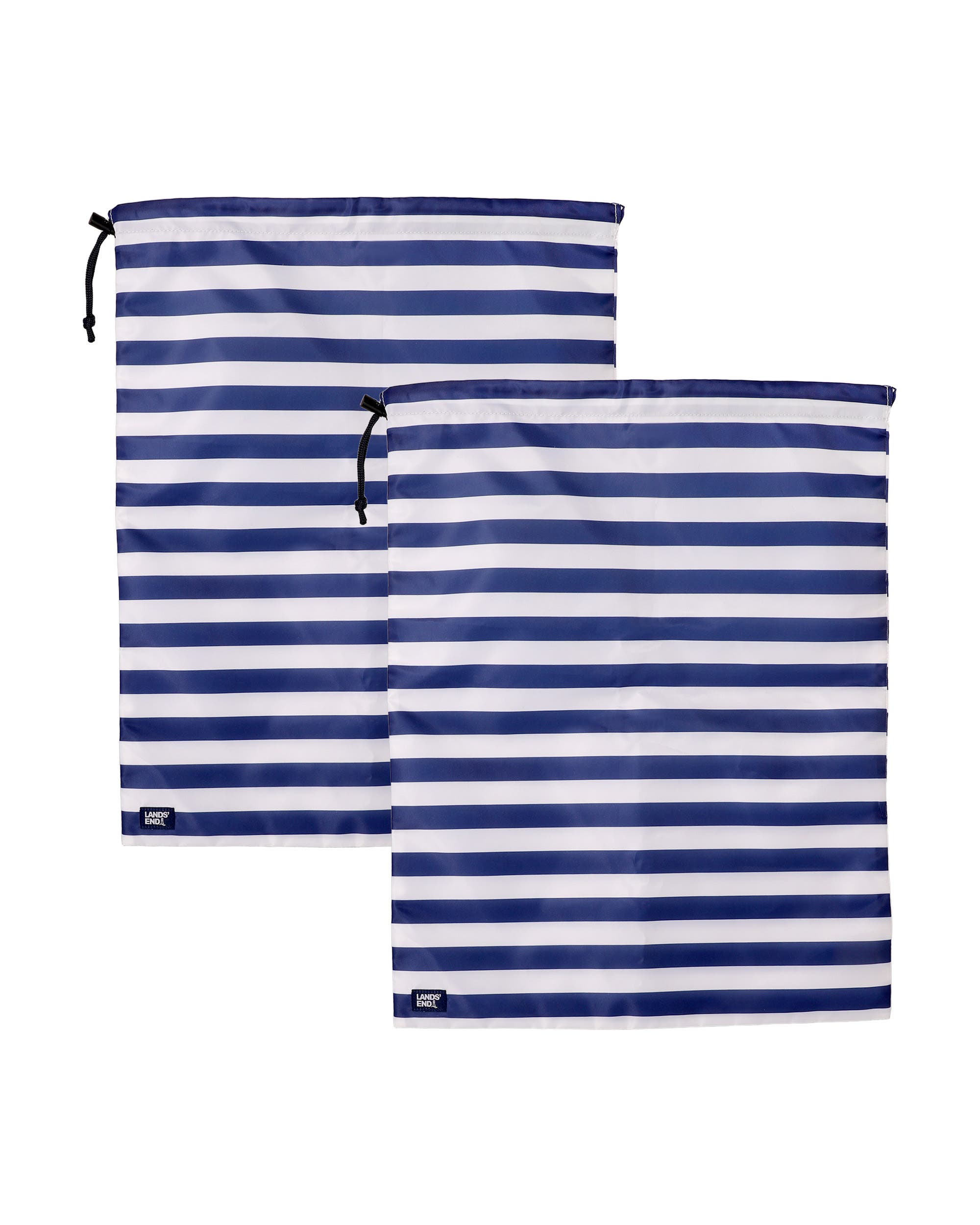 Lands' End Travel Laundry Bags 2-Pack, Polyester Canvas Dirty Clothes Travel Bag with Drawstring, Alternate, color, Navy
