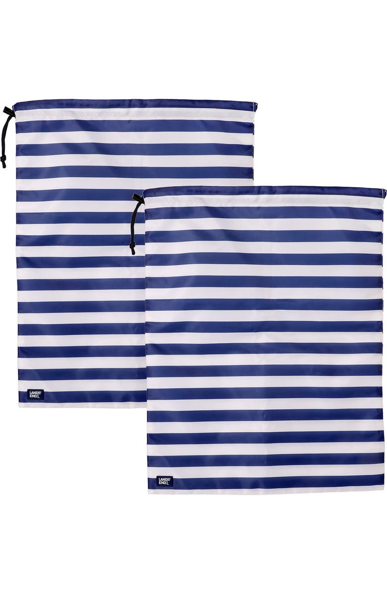Lands' End Travel Laundry Bags 2-Pack, Polyester Canvas Dirty Clothes Travel Bag with Drawstring, Alternate, color, Navy