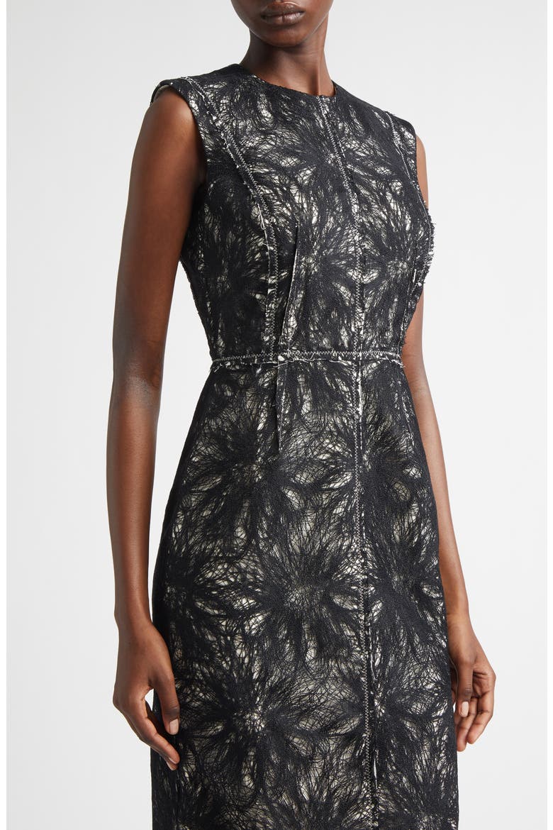 Metallic Thread Lace Pencil Midi Dress, Alternate, color, BLACK