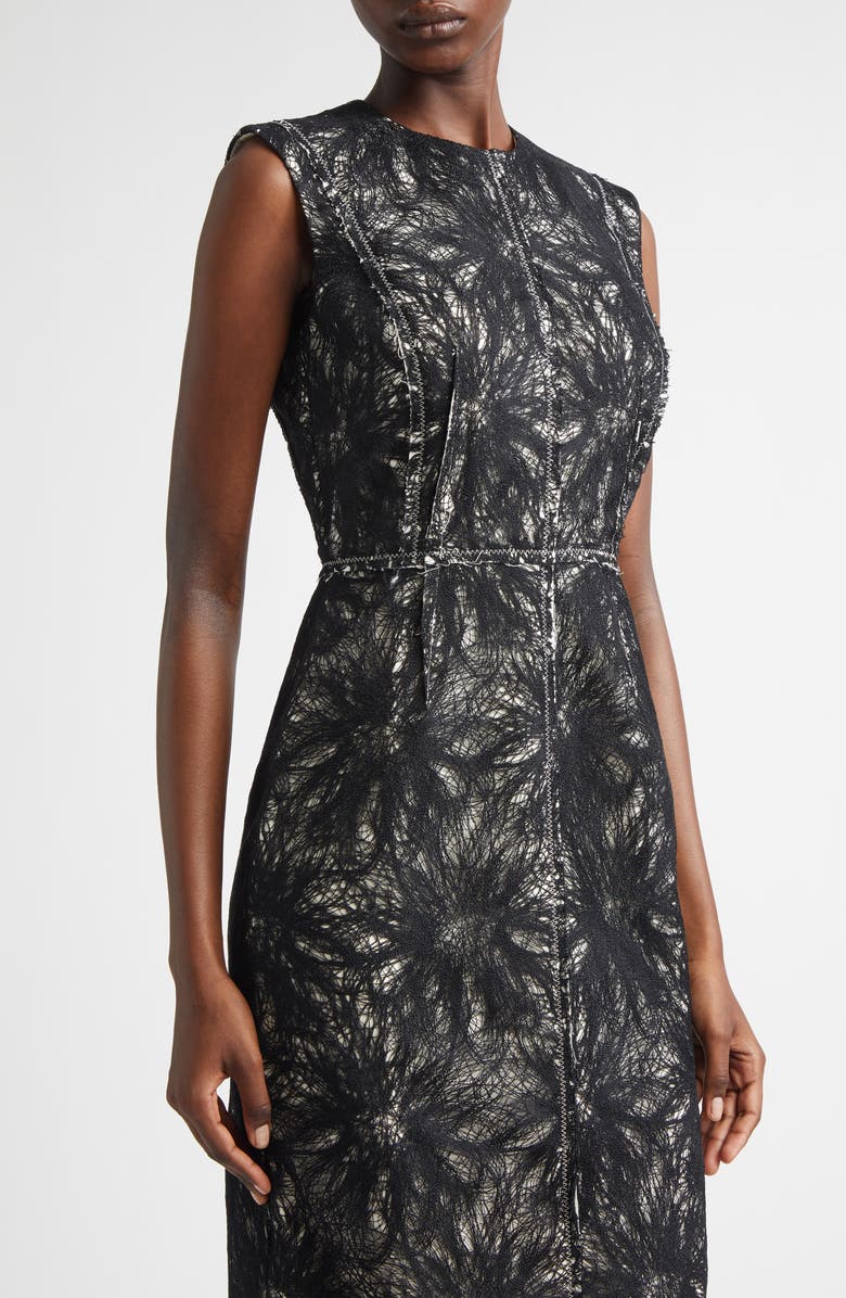 Erdem Metallic Thread Lace Pencil Midi Dress, Alternate, color, Black