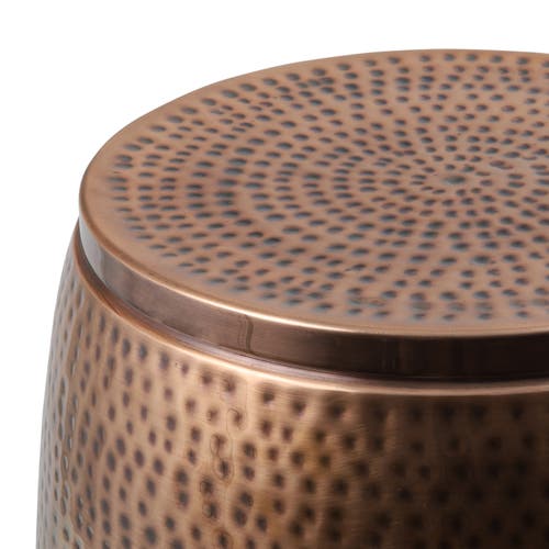 Happimess Merida Modern Rustic Hammered Metal Drum Storage Side Table With Lid