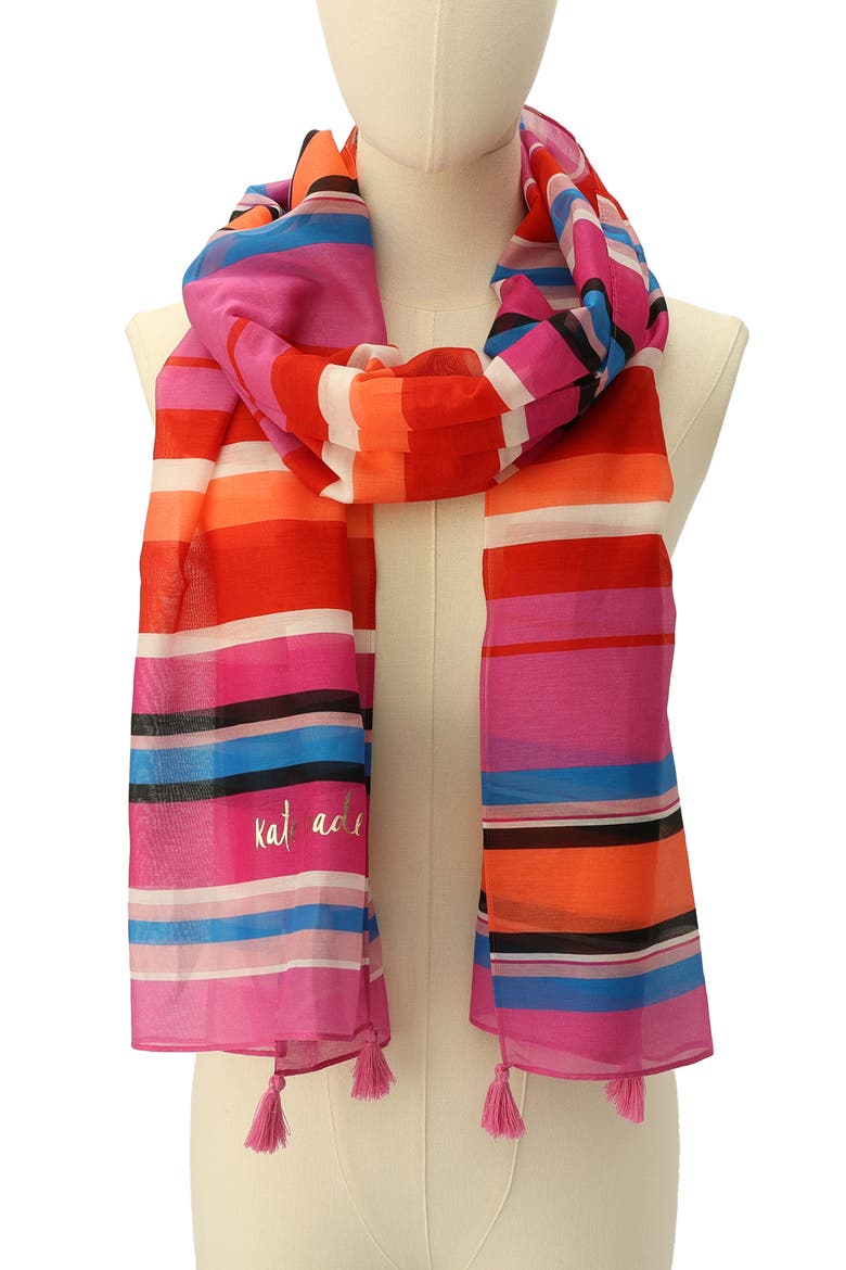 sunny stripe cotton & silk oblong scarf, Alternate, color, CAROUSEL PINK