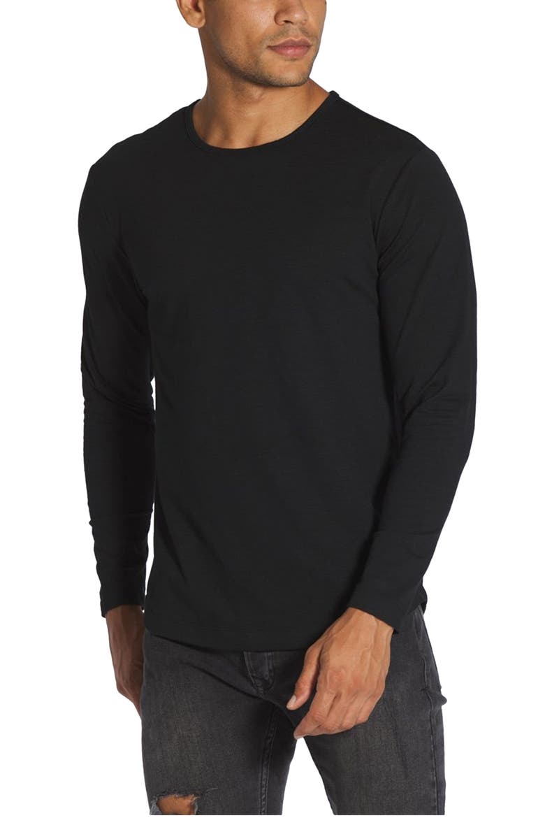 AO Curved Hem Long Sleeve T-Shirt, Main, color, BLACK