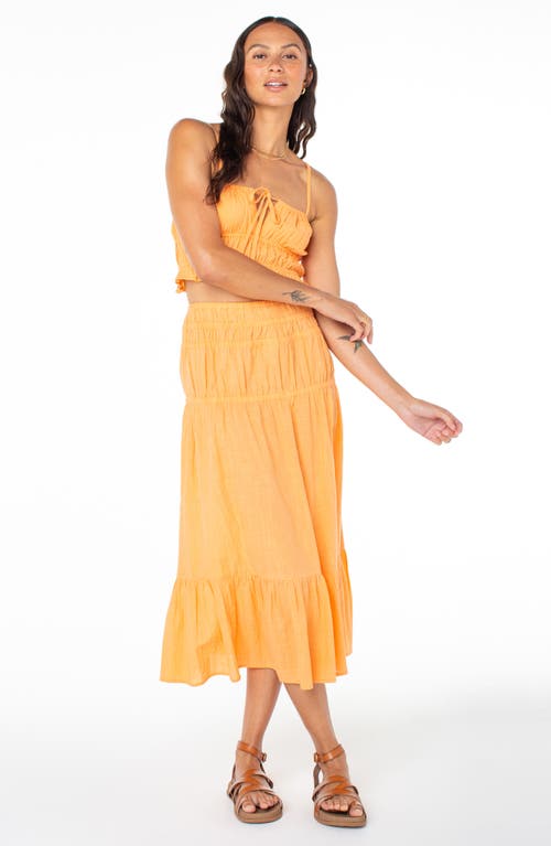 Roxy Malia Tiered Cotton Midi Skirt In Muskmelon Solid