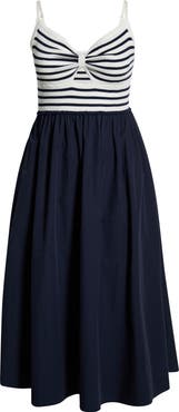 FREEMARKET Stripe Mixed Media A-Line Dress
