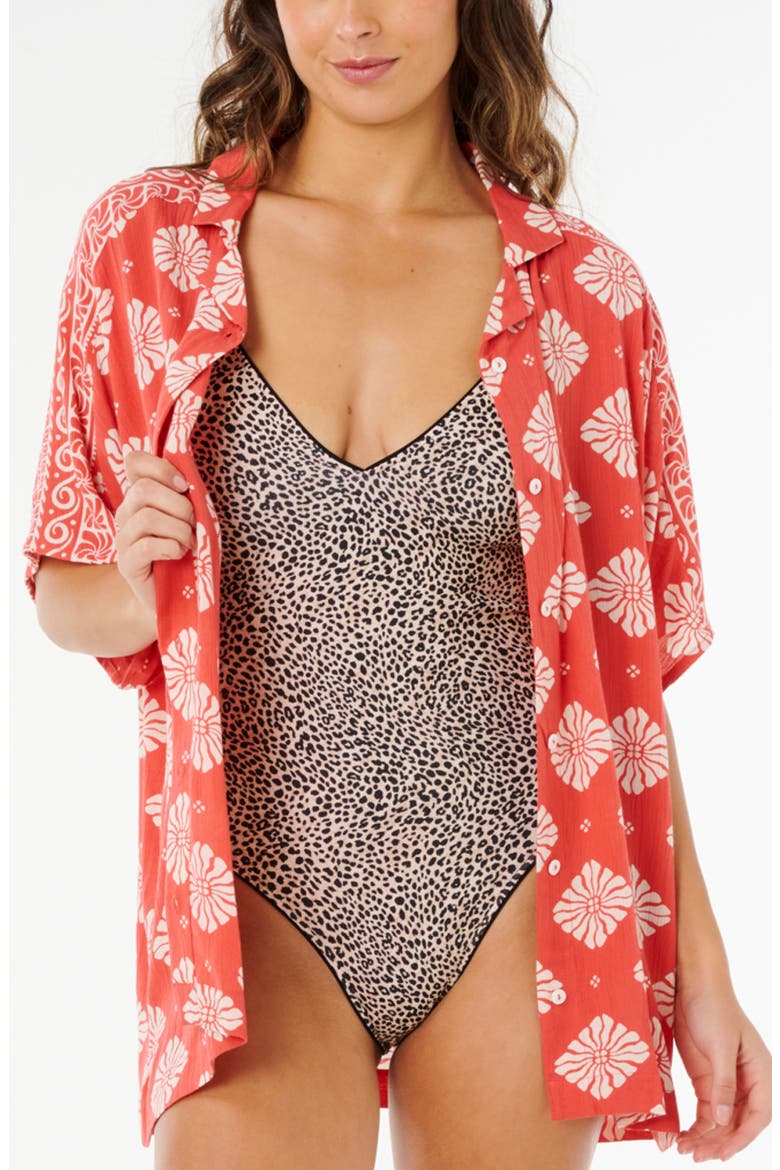 Ventura Print Camp Shirt, Main, color, RED