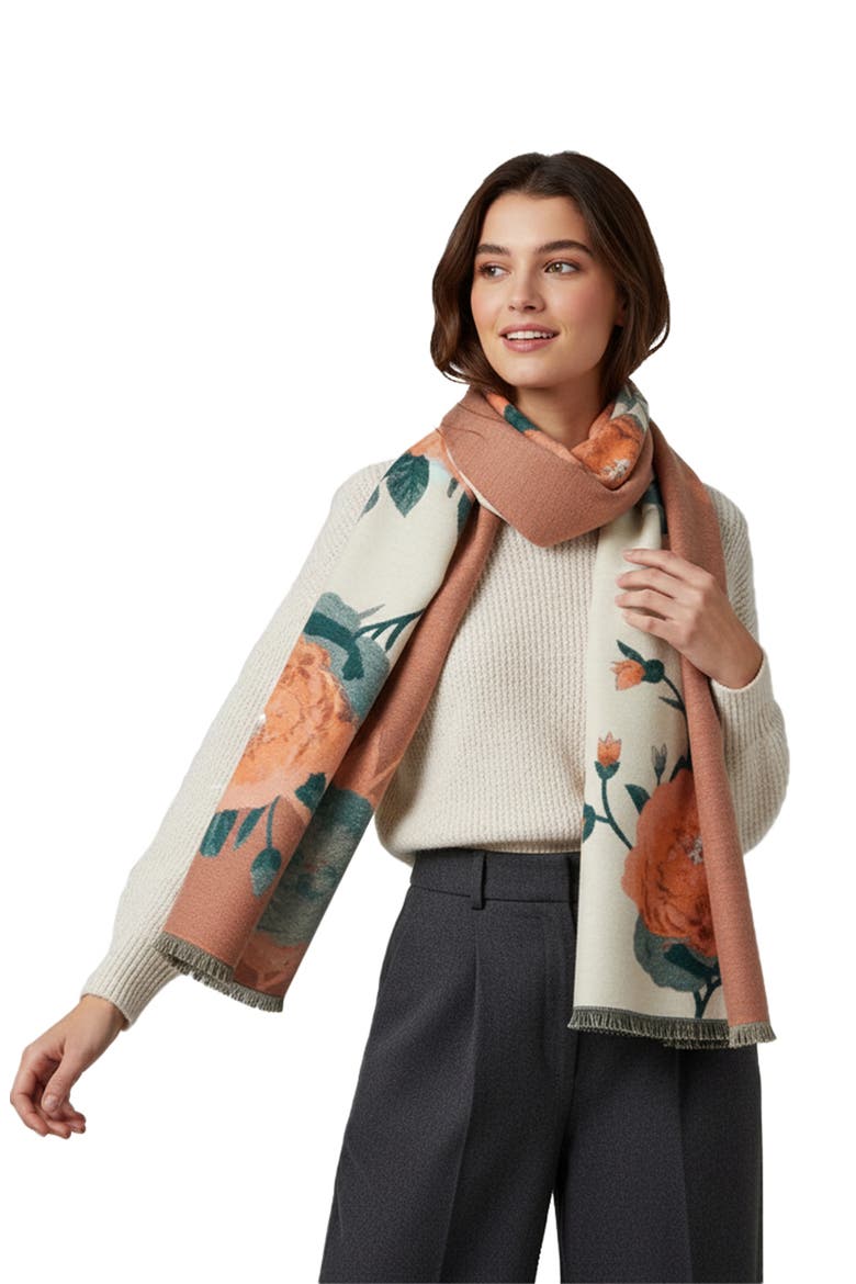 Orange Bloom Reversible Print Scarf, Alternate, color, IVORY MULTI