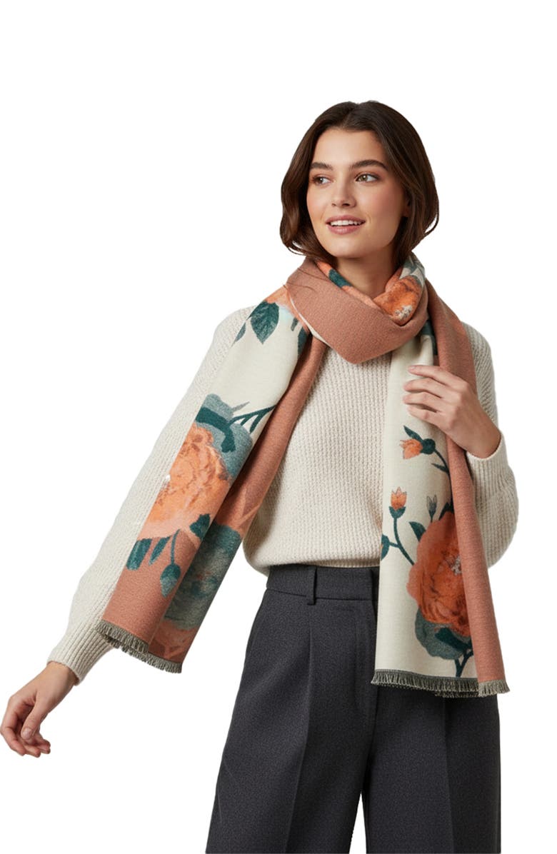 SAACHI Orange Bloom Reversible Print Scarf, Alternate, color, Ivory Multi