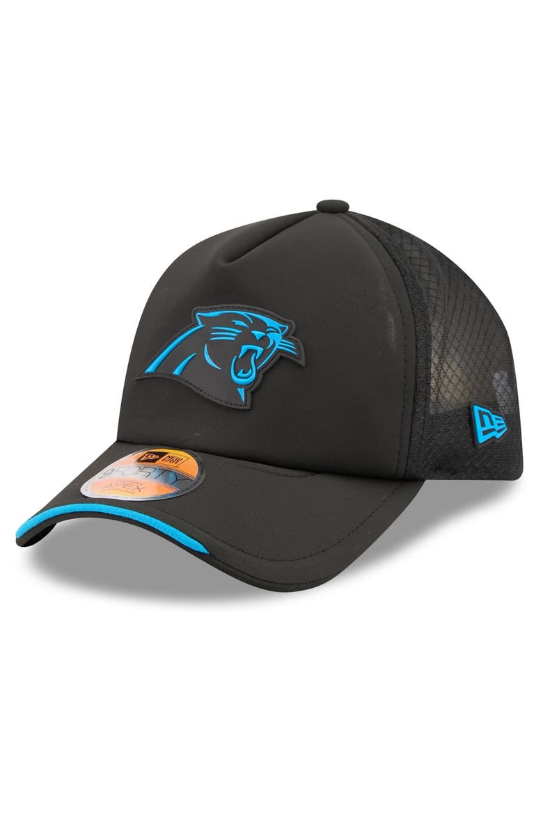 Men's New Era Black Carolina Panthers 2026 Sideline Apex 9FORTY Adjustable Trucker Hat, Main, color, Black