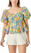 English Factory Floral Print Puff Sleeve Shirt