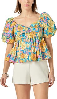 English Factory Floral Print Puff Sleeve Shirt