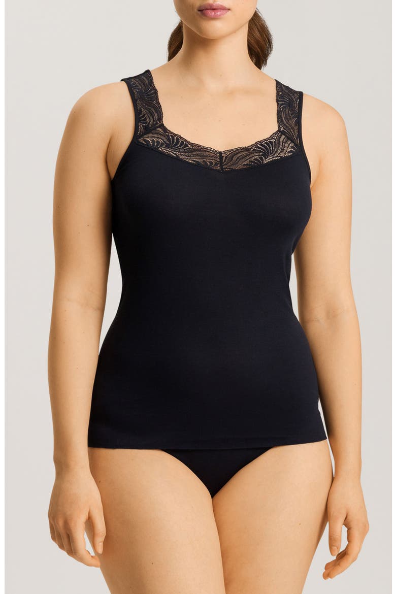 Cotton Delight Lace Trim Tank Top, Main, color, BLACK