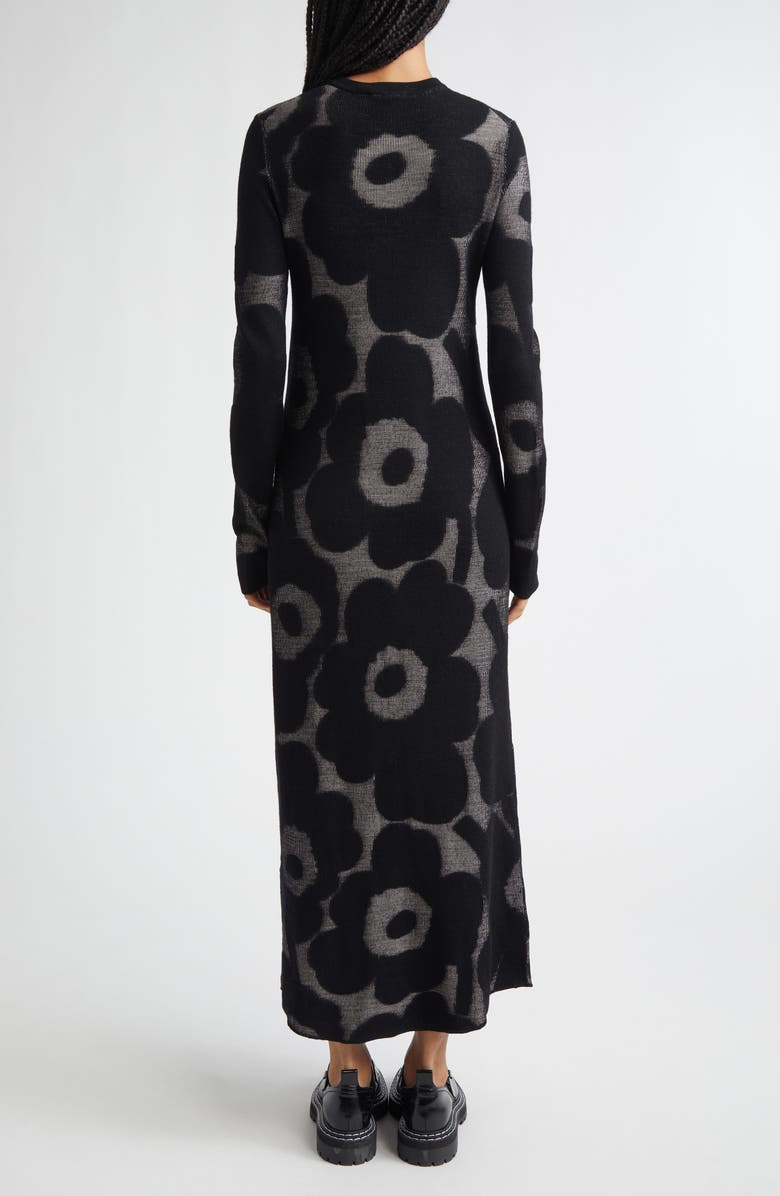 Marimekko Laatia Unikko Long Sleeve Rib Wool Blend Sweater Dress, Alternate, color, Black Light Pink