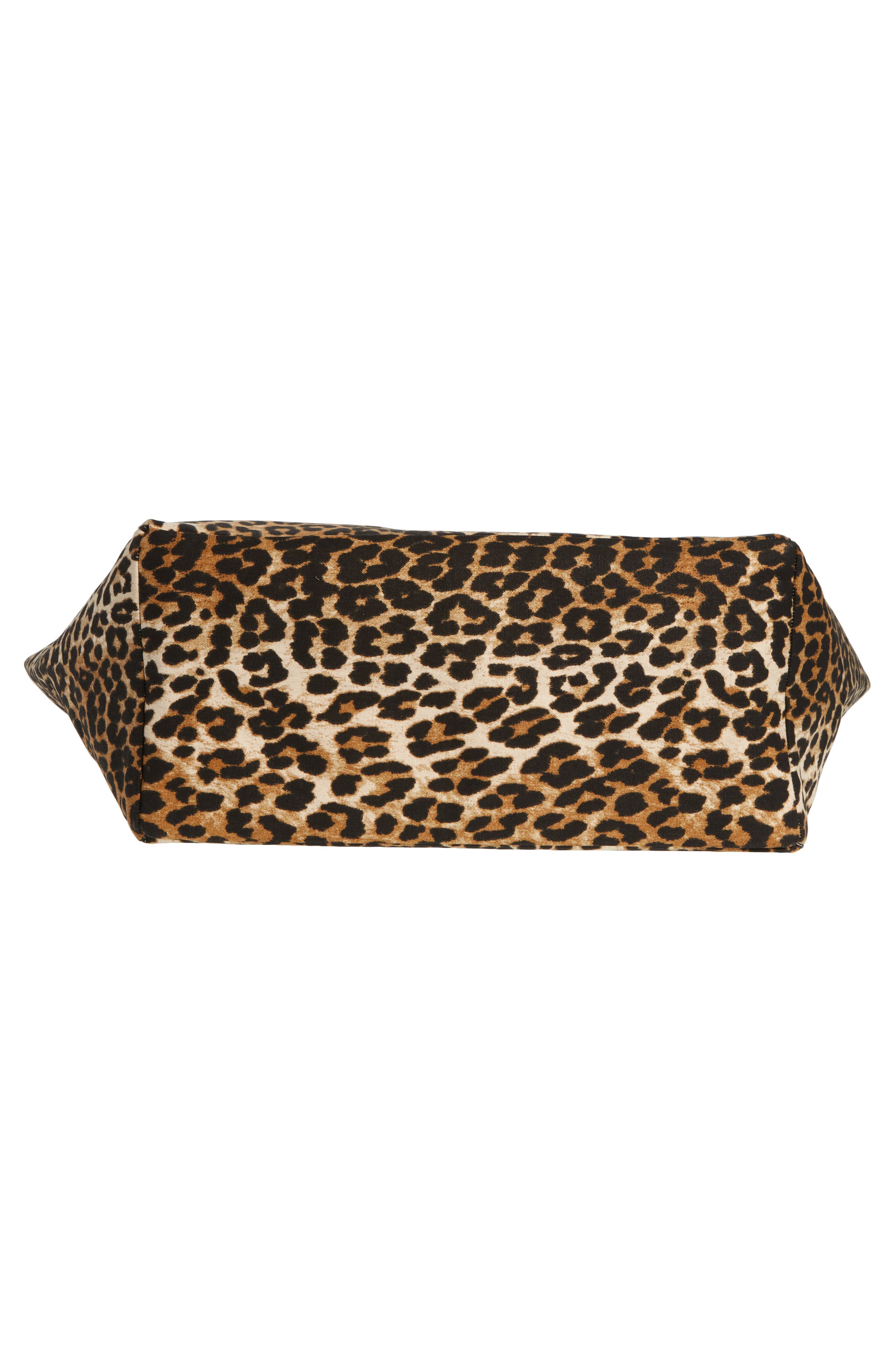 Ganni XXL Leopard Print Recycled Cotton Shopper Tote, Alternate, color, 