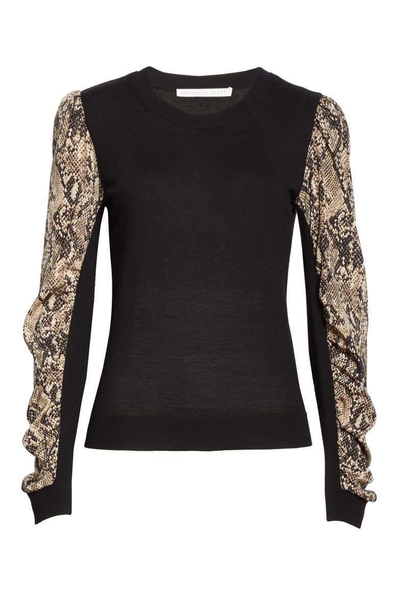 Adler Python Print Mixed Media Sweater, Alternate, color, BLACK MULTI