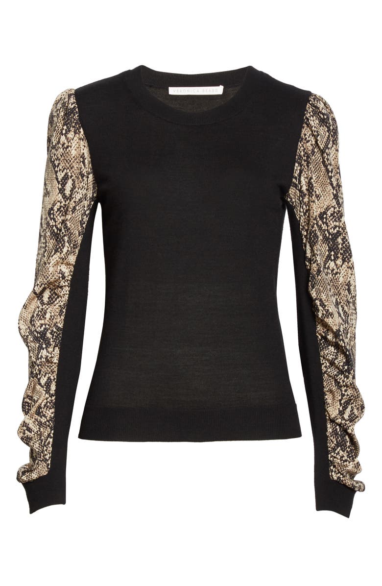 Veronica Beard Adler Python Print Mixed Media Sweater, Alternate, color, 