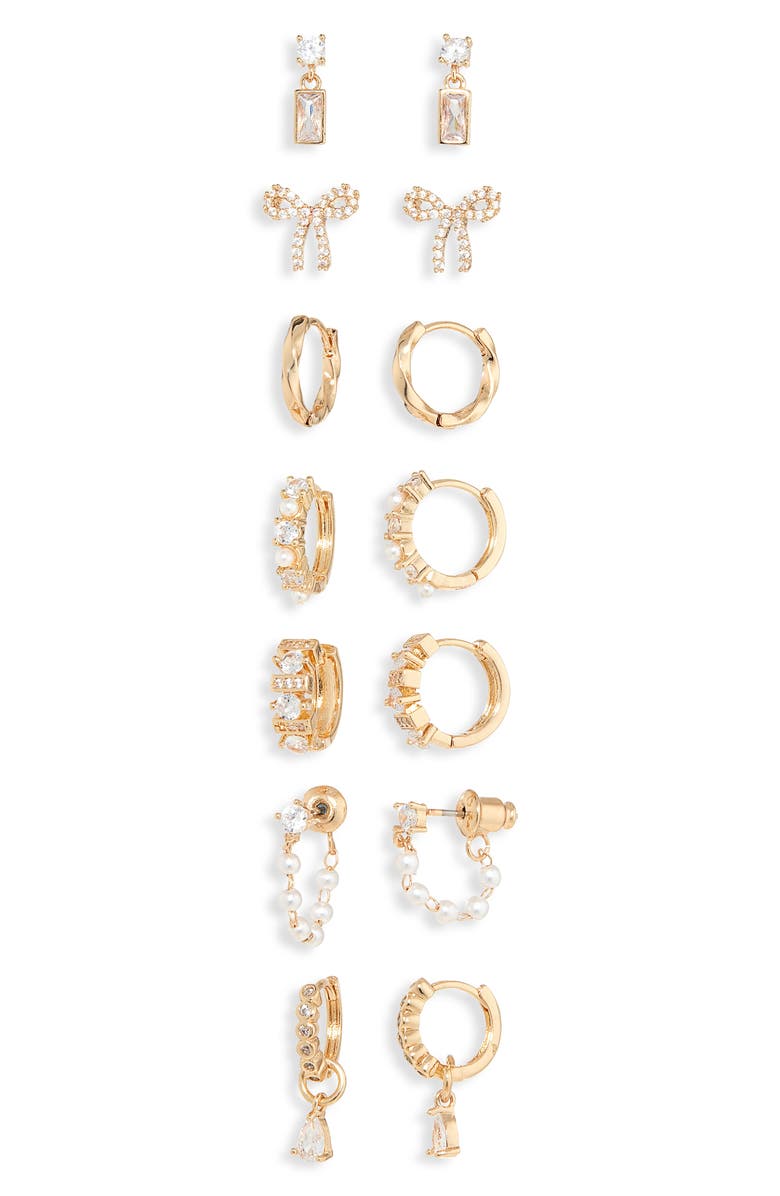 NATASHA 7-Pack of Assorted Earrings, Main, color, Gold