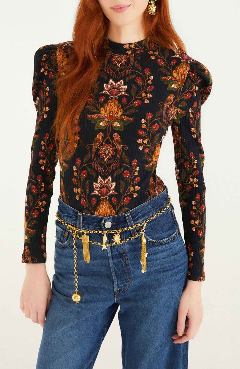 FARM Rio Floral Long Sleeve Cotton Bodysuit, Main, color, 