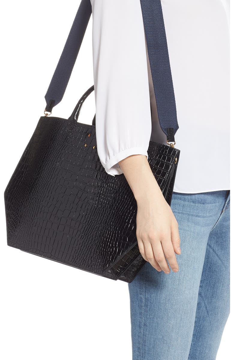 TRADEMARK Collapsing Croc Embossed Calfskin Leather Tote, Alternate, color,