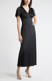 Chelsea28 Flutter Sleeve Satin Maxi Dress