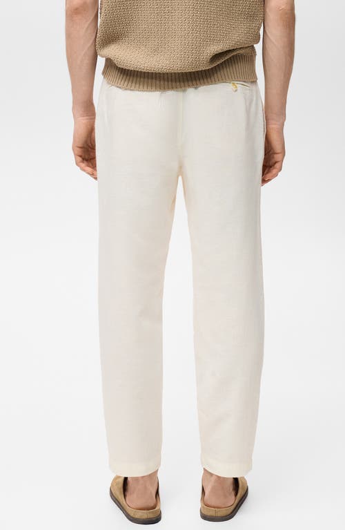 Mango Slim Fit Linen & Cotton Drawstring Pants In White