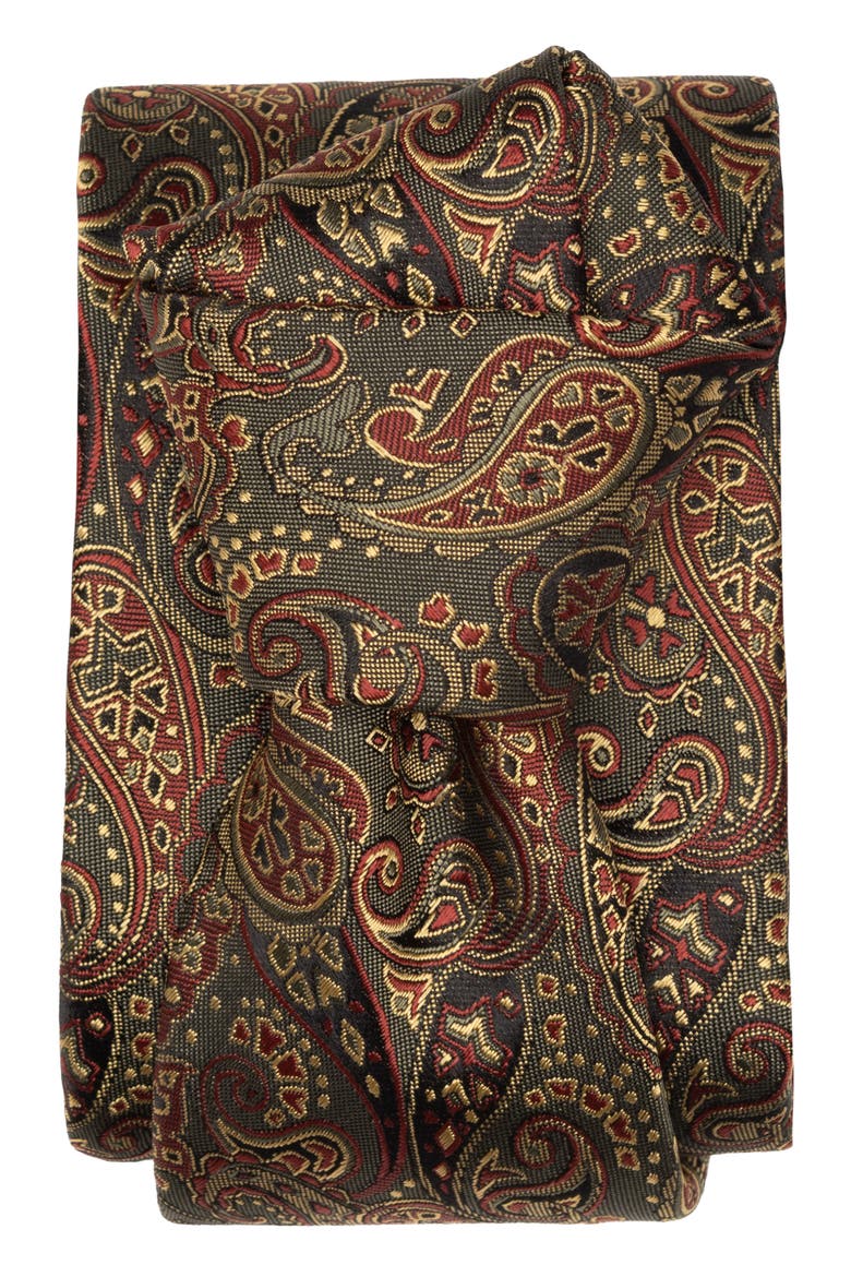 Trebbiano - Extra Long Silk Jacquard Tie for Men, Alternate, color, Olive Green