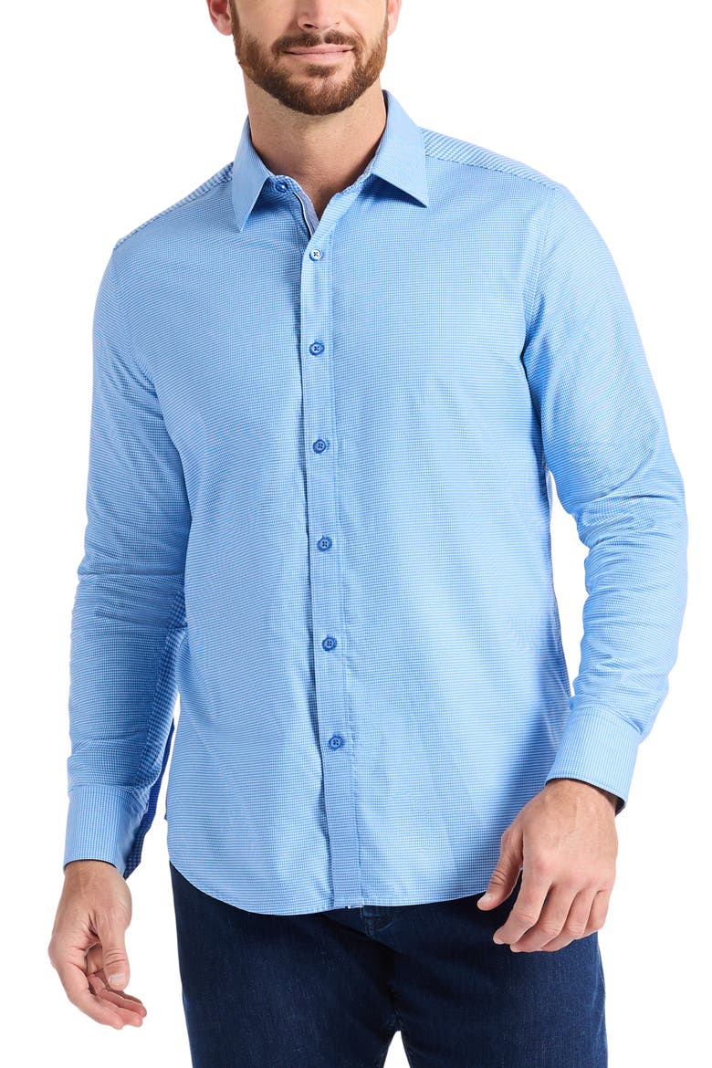 Kenmare Long Sleeve Stretch Cotton Button-Up Shirt, Main, color, BLUE