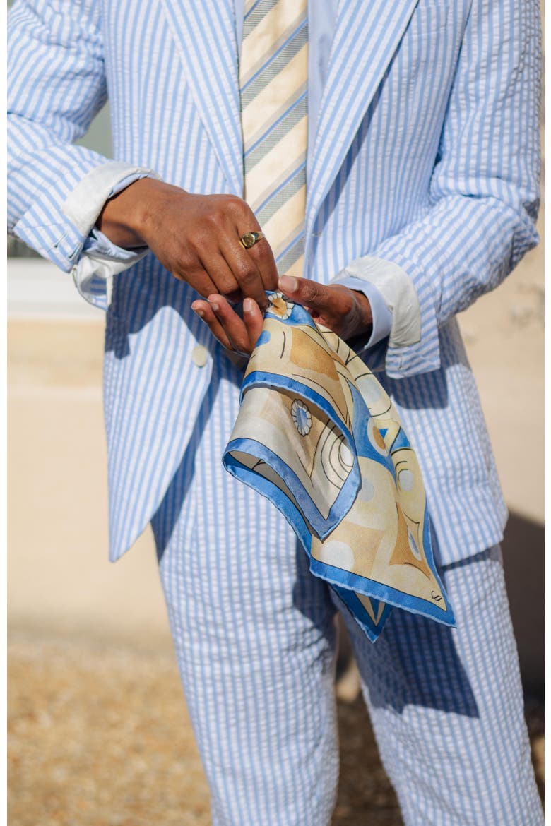 Prato - Silk Pocket Square for Men, Alternate, color, Yellow and Blue