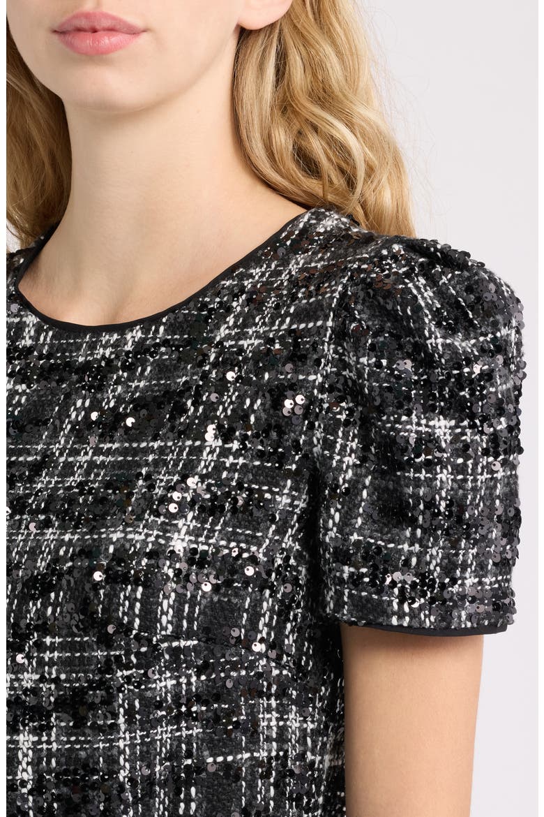Belted Puff Sleeve Midi Dress, Alternate, color, ANNE BLACK/ WHITE