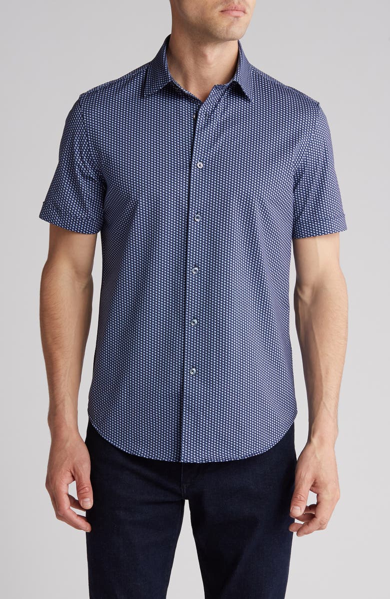 Bugatchi Short Sleeve Stretch Cotton Button-Up Shirt, Main, color, 