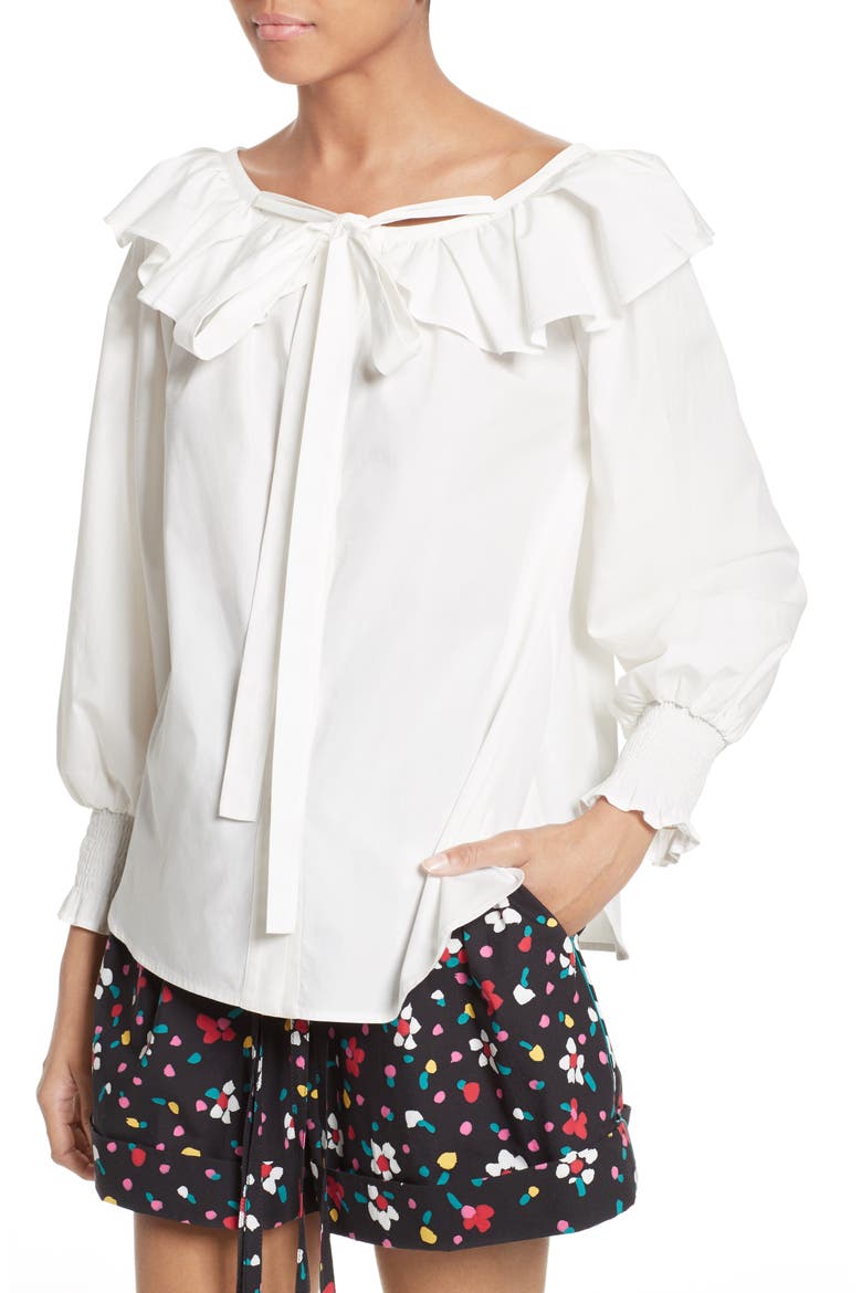 Ruffle Cotton Blouse, Alternate, color, WHITE