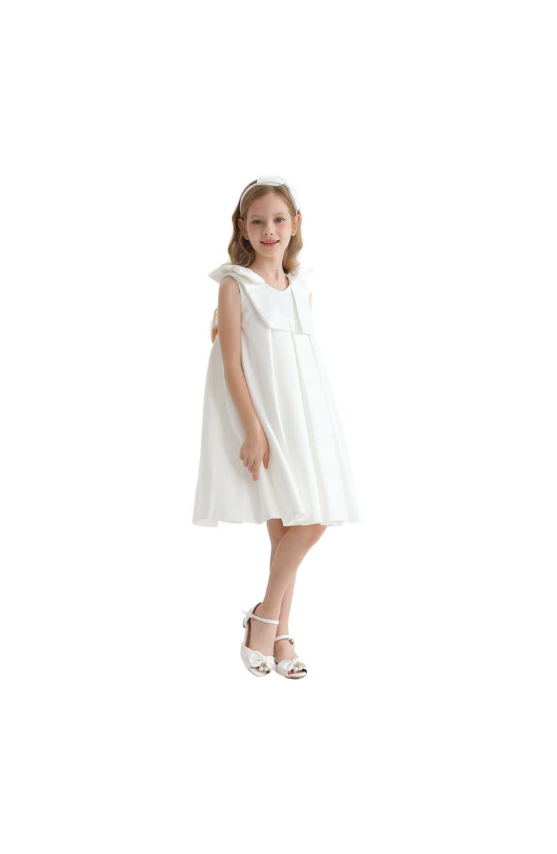 Tulleen Palermo Satin Bow Pleated Dress, Alternate, color, White