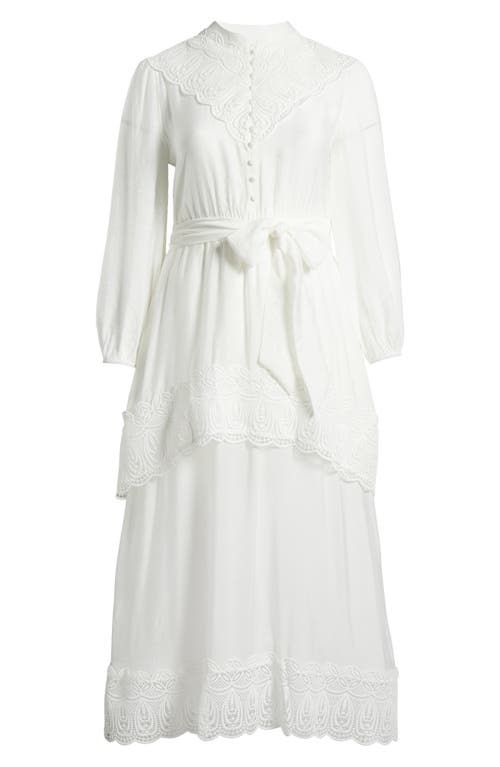 Melloday Lace Trim Long Sleeve Dress In White
