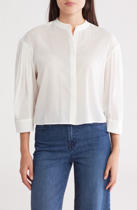Puff Sleeve Crop Poplin Top